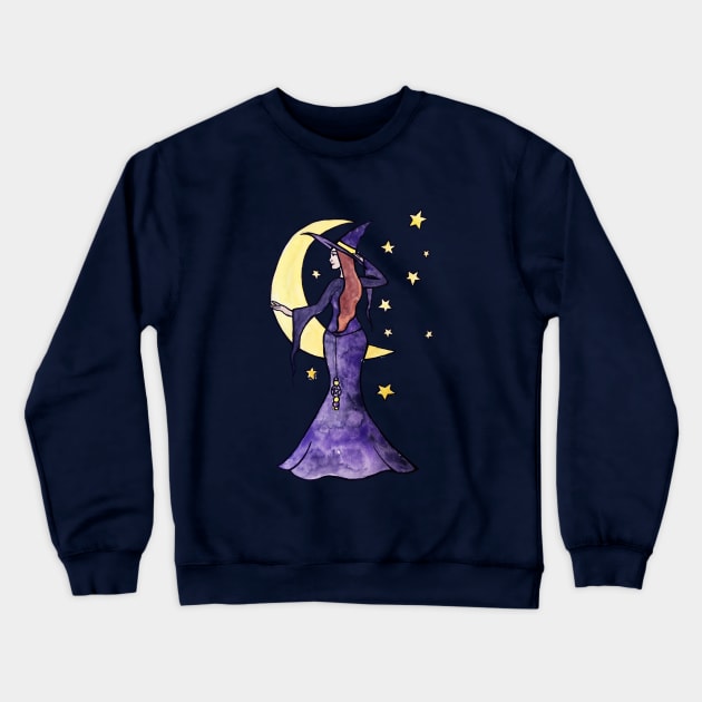 Purple Moon Witch Crewneck Sweatshirt by bubbsnugg